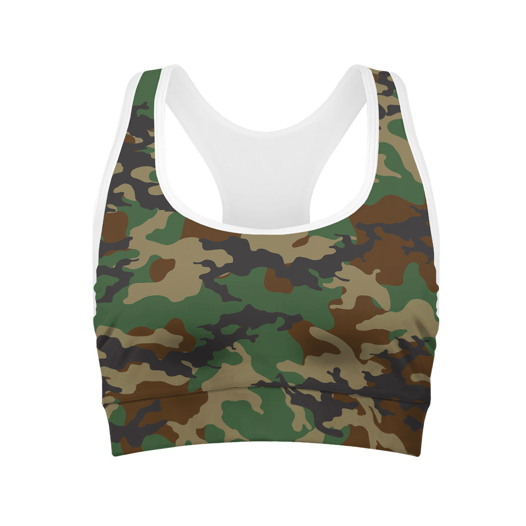 Green And Brown Camouflage Print Women's Sports Bra