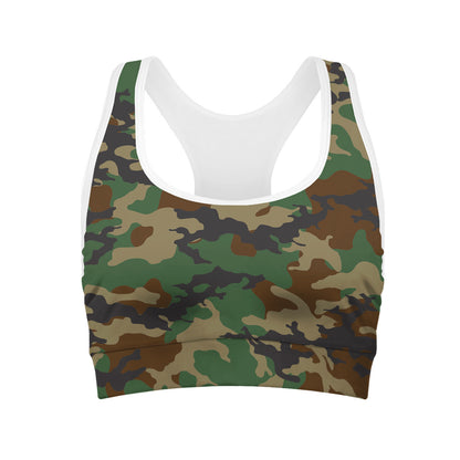 Green And Brown Camouflage Print Women's Sports Bra