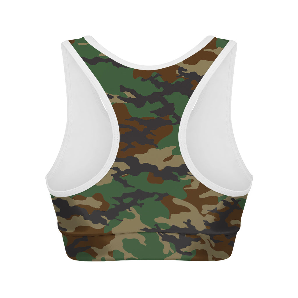 Green And Brown Camouflage Print Women's Sports Bra