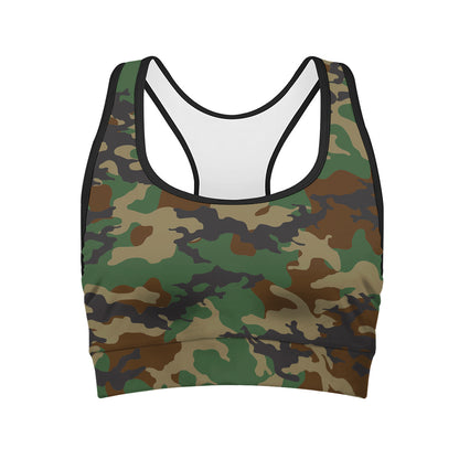 Green And Brown Camouflage Print Women's Sports Bra