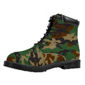Green And Brown Camouflage Print Padded Collar Lace Up Boots
