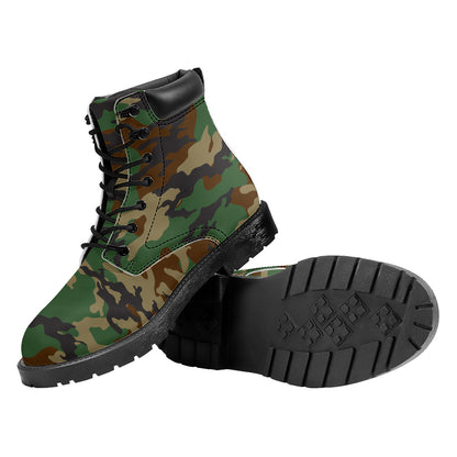 Green And Brown Camouflage Print Work Boots