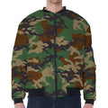 Green And Brown Camouflage Print Zip Sleeve Bomber Jacket