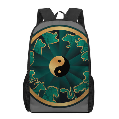 Green And Gold Chinese Zodiac Print 17 Inch Backpack