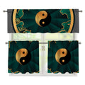 Green And Gold Chinese Zodiac Print 3 Piece Kitchen Curtains