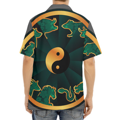 Green And Gold Chinese Zodiac Print Aloha Shirt