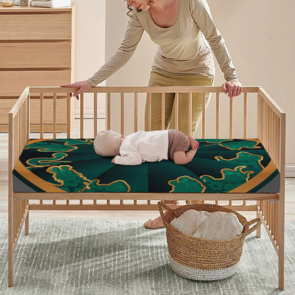 Green And Gold Chinese Zodiac Print Baby Crib Sheet