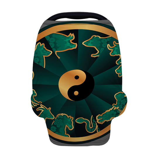 Green And Gold Chinese Zodiac Print Baby Seat Cover