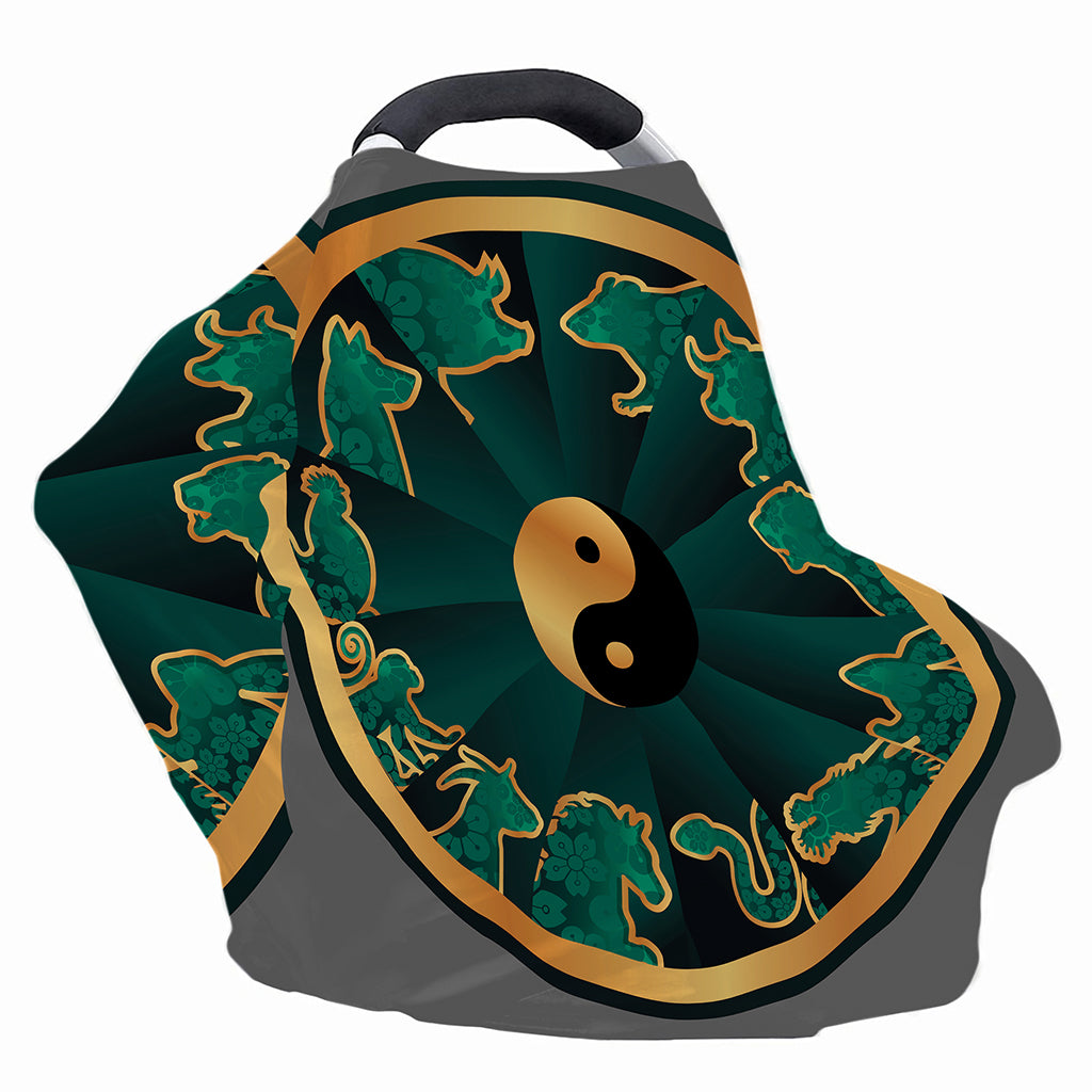 Green And Gold Chinese Zodiac Print Baby Seat Cover