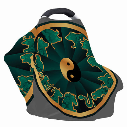 Green And Gold Chinese Zodiac Print Baby Seat Cover