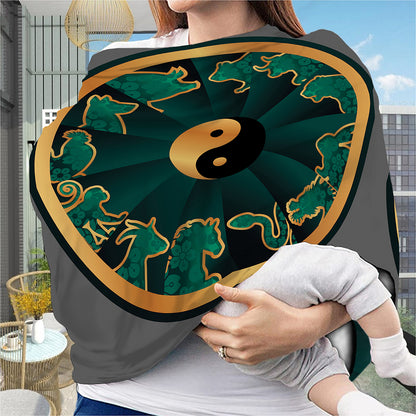 Green And Gold Chinese Zodiac Print Baby Seat Cover