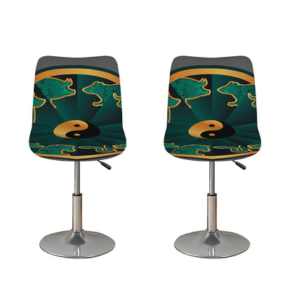 Green And Gold Chinese Zodiac Print Bar Stool Covers