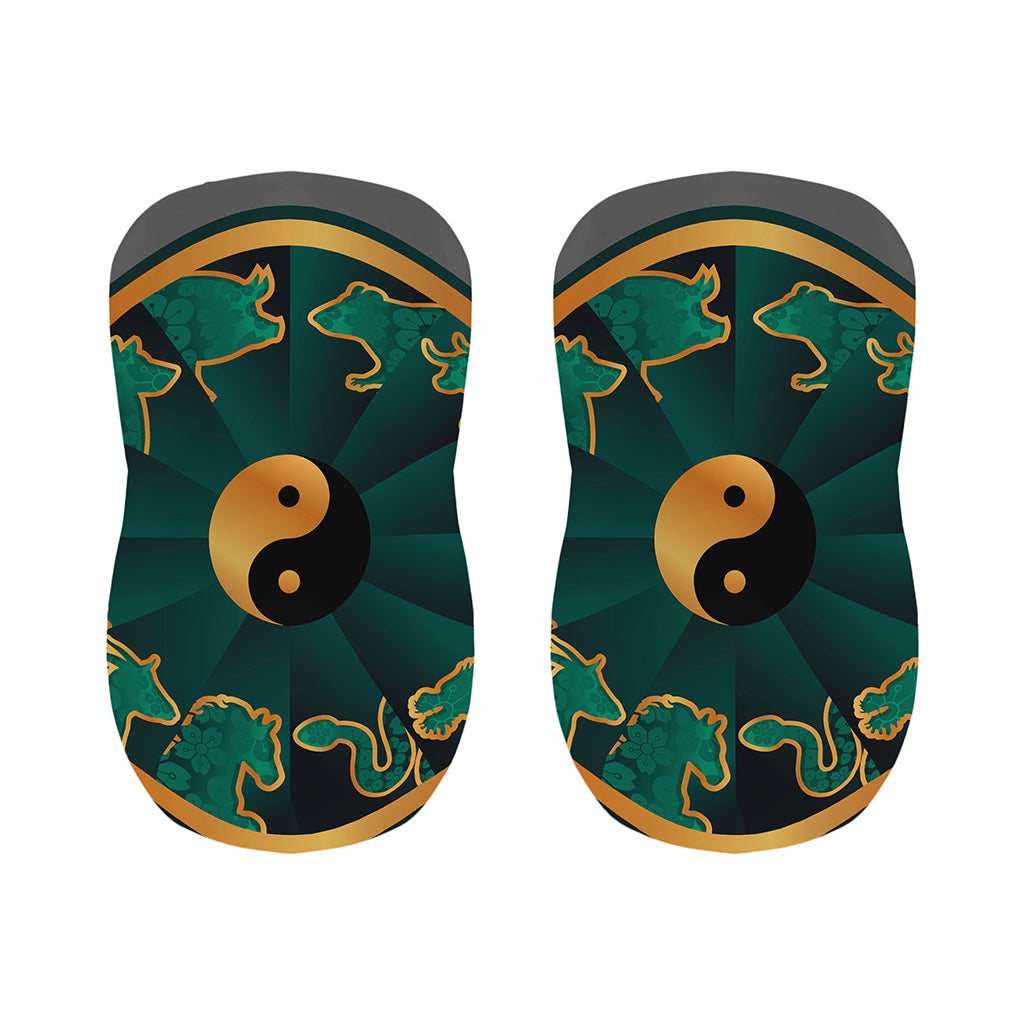 Green And Gold Chinese Zodiac Print Bar Stool Covers