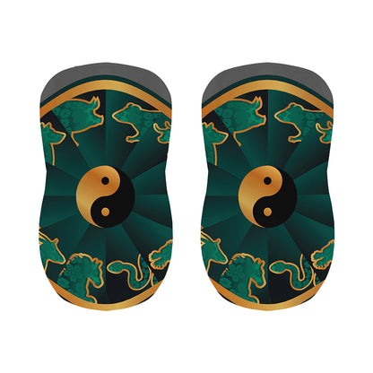 Green And Gold Chinese Zodiac Print Bar Stool Covers