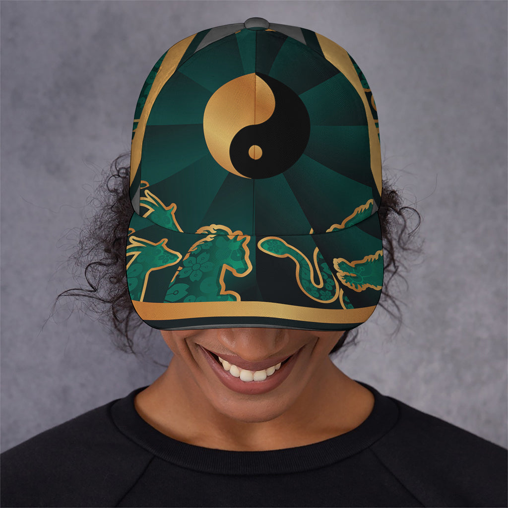 Green And Gold Chinese Zodiac Print Baseball Cap