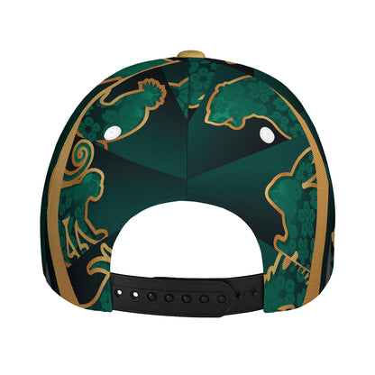 Green And Gold Chinese Zodiac Print Baseball Cap