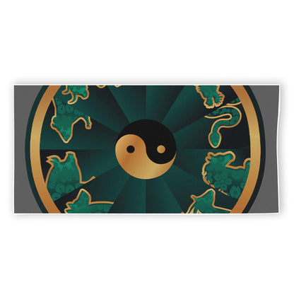 Green And Gold Chinese Zodiac Print Beach Towel