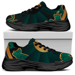 Green And Gold Chinese Zodiac Print Black Chunky Shoes