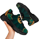 Green And Gold Chinese Zodiac Print Black Chunky Shoes