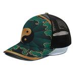 Green And Gold Chinese Zodiac Print Black Mesh Trucker Cap