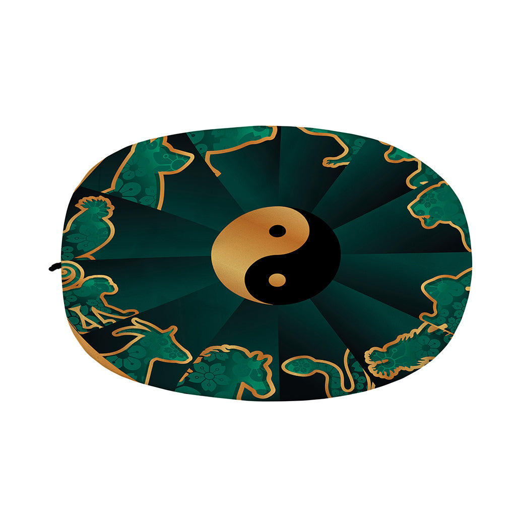 Green And Gold Chinese Zodiac Print Car Side Mirror Covers