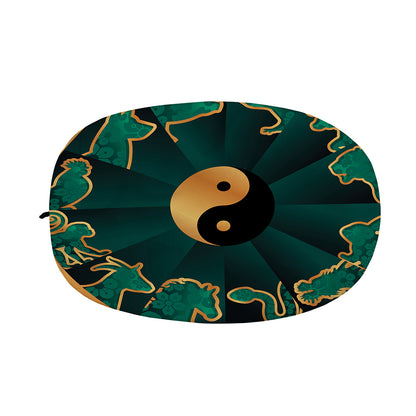 Green And Gold Chinese Zodiac Print Car Side Mirror Covers