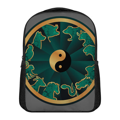 Green And Gold Chinese Zodiac Print Casual Backpack