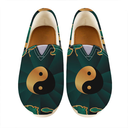 Green And Gold Chinese Zodiac Print Casual Shoes