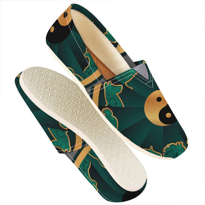 Green And Gold Chinese Zodiac Print Casual Shoes