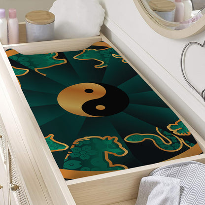 Green And Gold Chinese Zodiac Print Changing Pad Cover