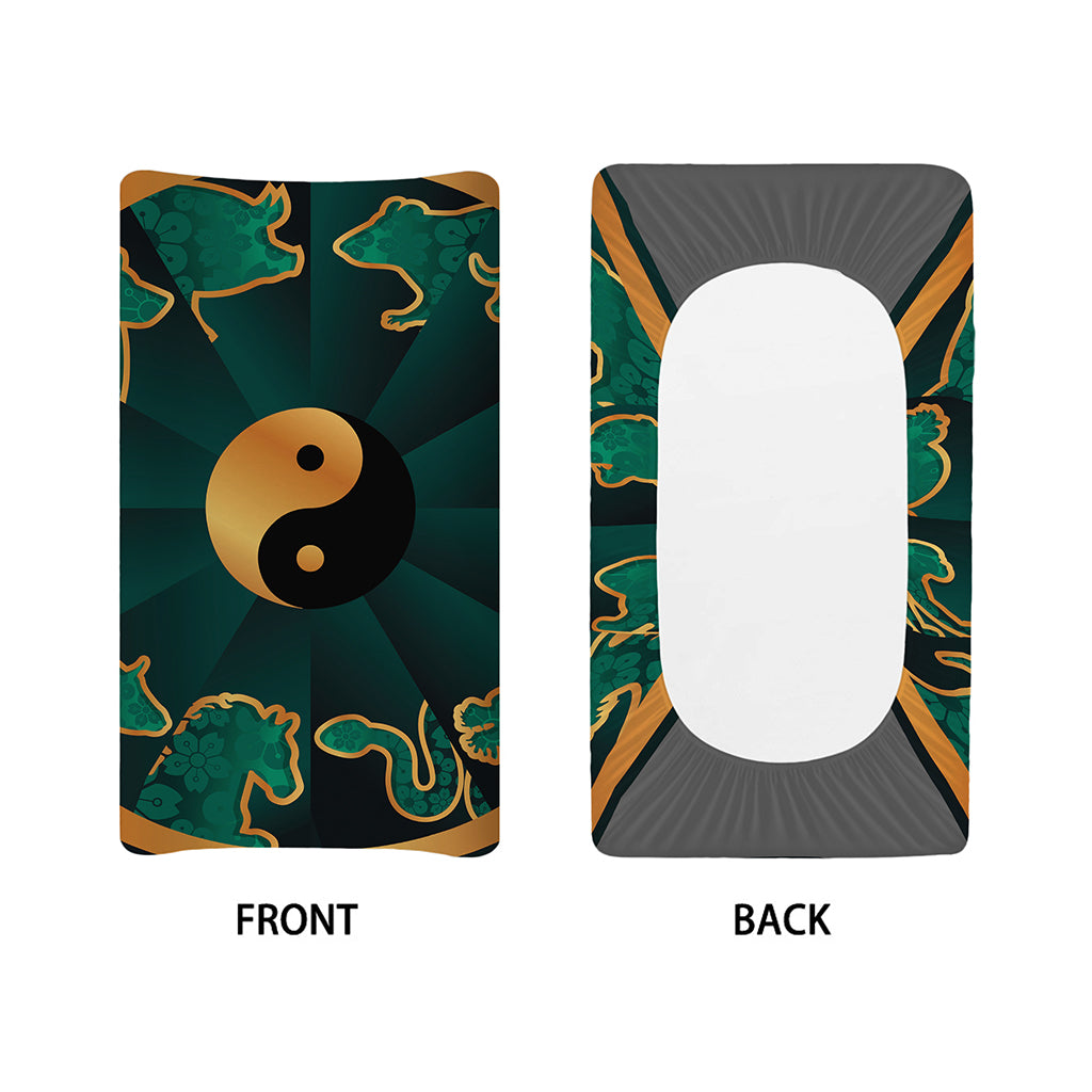 Green And Gold Chinese Zodiac Print Changing Pad Cover