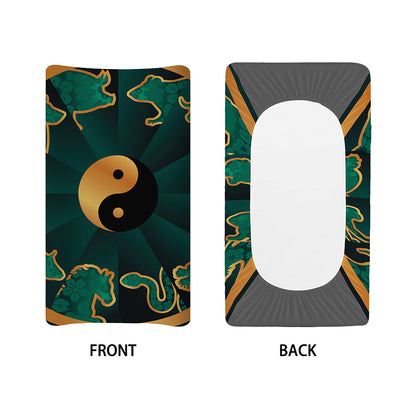 Green And Gold Chinese Zodiac Print Changing Pad Cover