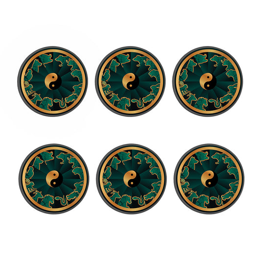Green And Gold Chinese Zodiac Print Coaster Set