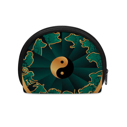 Green And Gold Chinese Zodiac Print Coin Purse