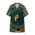 Green And Gold Chinese Zodiac Print Cotton Hawaiian Shirt