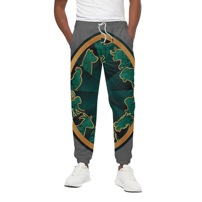 Green And Gold Chinese Zodiac Print Cotton Pants