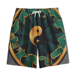 Green And Gold Chinese Zodiac Print Cotton Shorts