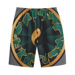 Green And Gold Chinese Zodiac Print Cotton Shorts