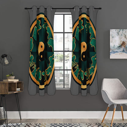 Green And Gold Chinese Zodiac Print Curtain