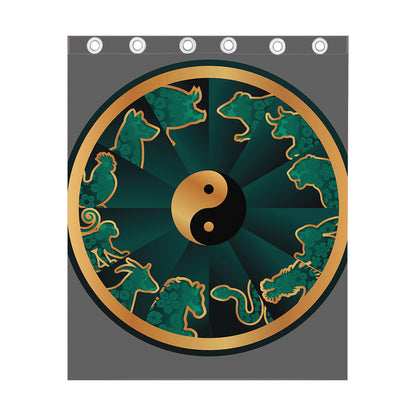 Green And Gold Chinese Zodiac Print Curtain