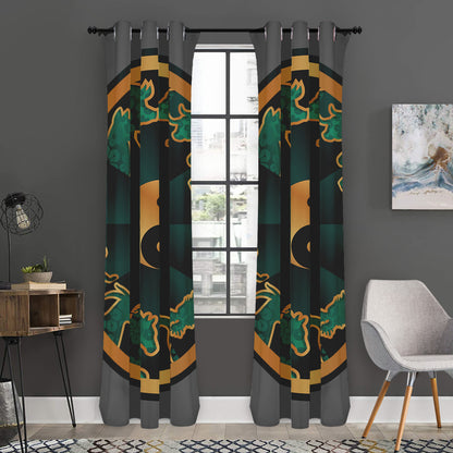 Green And Gold Chinese Zodiac Print Curtain