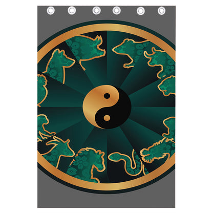 Green And Gold Chinese Zodiac Print Curtain