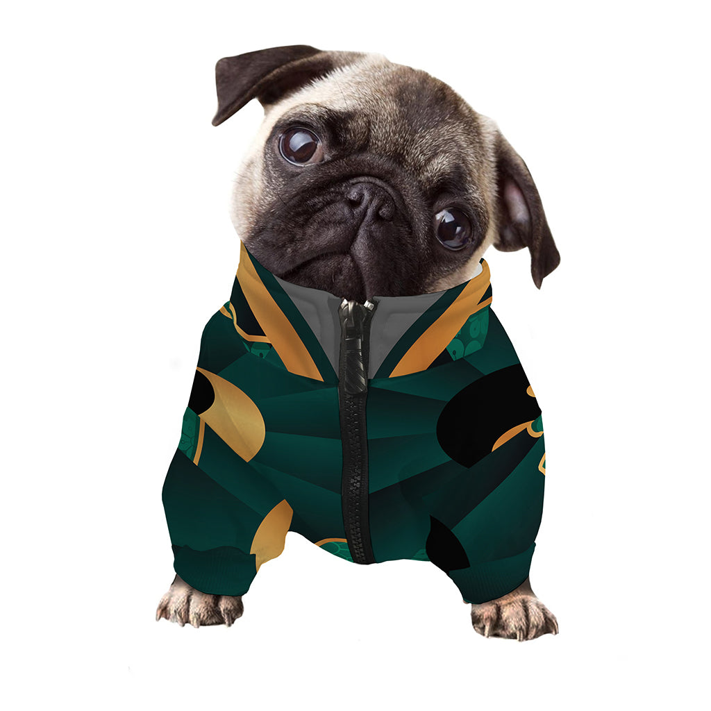 Green And Gold Chinese Zodiac Print Dog Zip Up Jacket