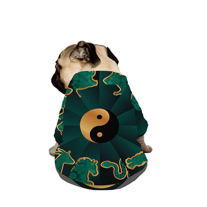 Green And Gold Chinese Zodiac Print Dog Zip Up Jacket