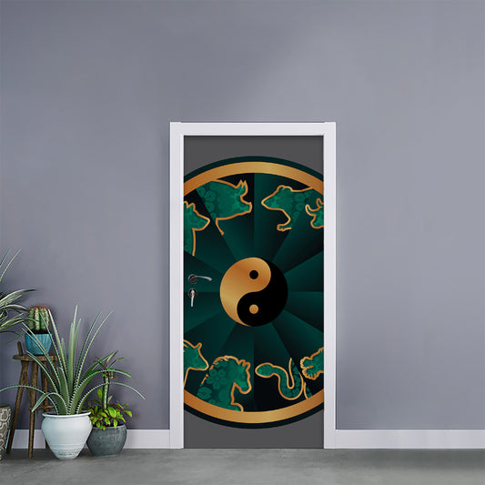 Green And Gold Chinese Zodiac Print Door Sticker