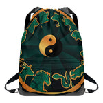 Green And Gold Chinese Zodiac Print Drawstring Backpack