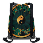 Green And Gold Chinese Zodiac Print Drawstring Backpack