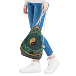 Green And Gold Chinese Zodiac Print Drawstring Bag