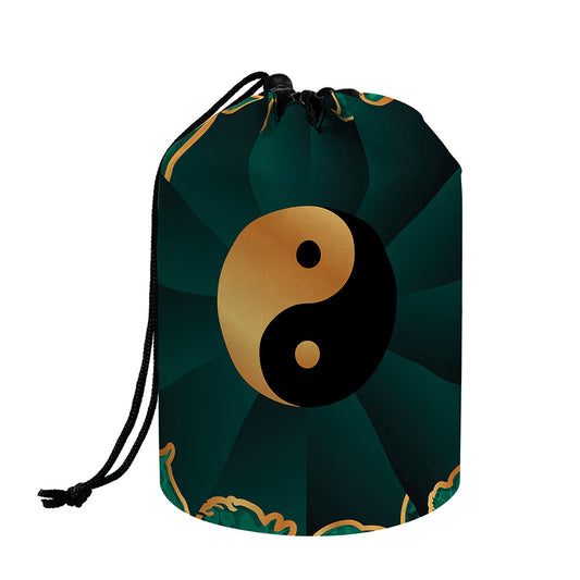 Green And Gold Chinese Zodiac Print Drawstring Makeup Bag