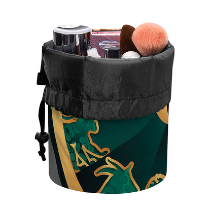 Green And Gold Chinese Zodiac Print Drawstring Makeup Bag
